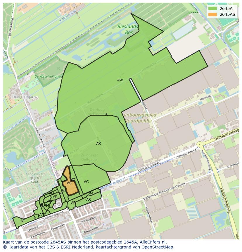 Afbeelding van het postcodegebied 2645 AS op de kaart.