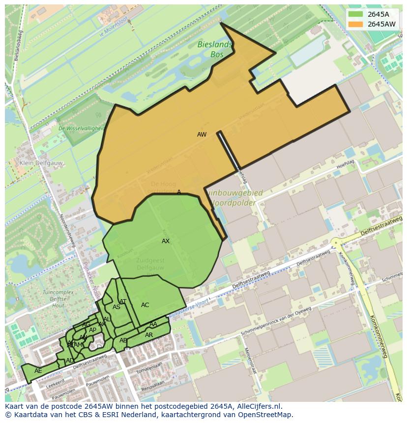 Afbeelding van het postcodegebied 2645 AW op de kaart.