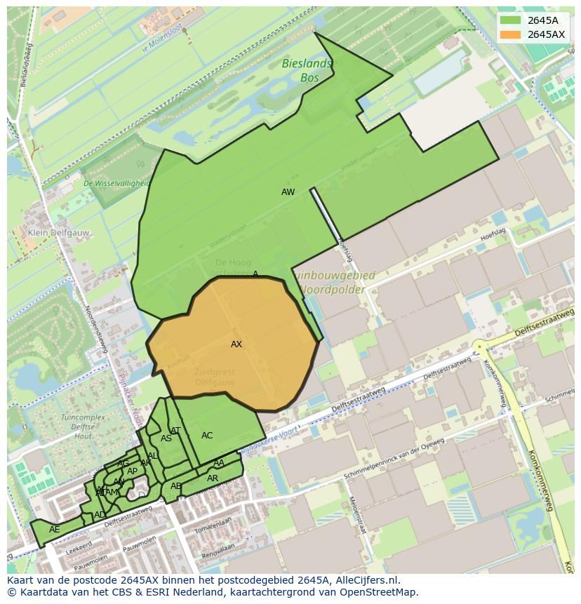 Afbeelding van het postcodegebied 2645 AX op de kaart.