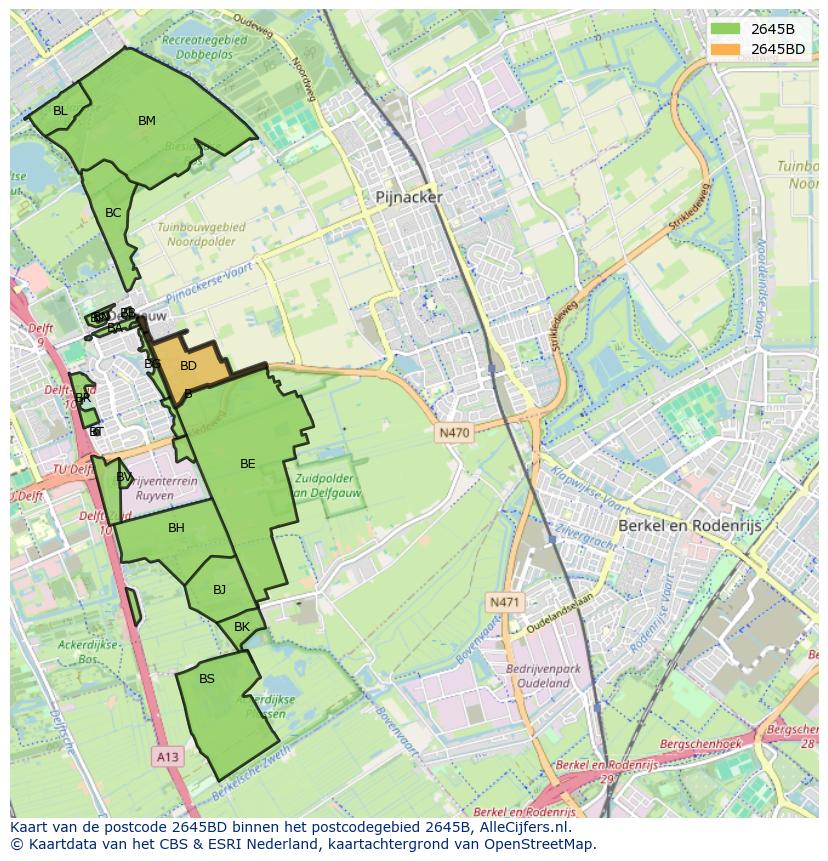 Afbeelding van het postcodegebied 2645 BD op de kaart.