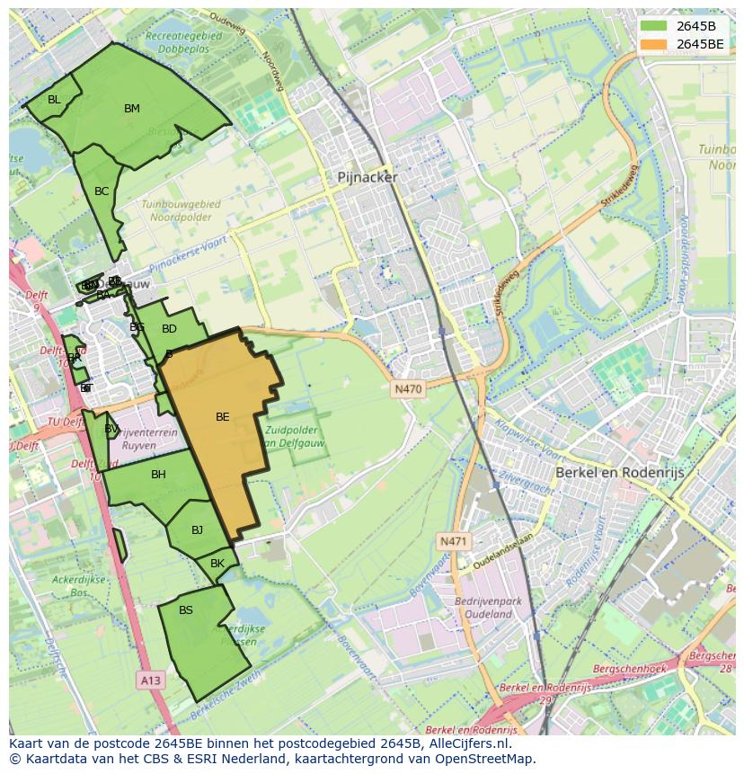 Afbeelding van het postcodegebied 2645 BE op de kaart.