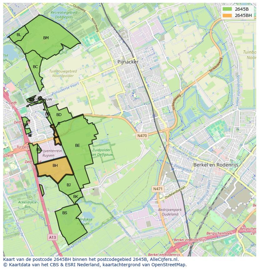 Afbeelding van het postcodegebied 2645 BH op de kaart.