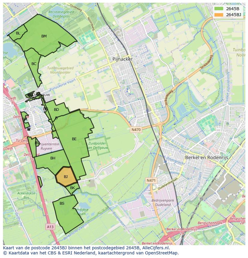 Afbeelding van het postcodegebied 2645 BJ op de kaart.