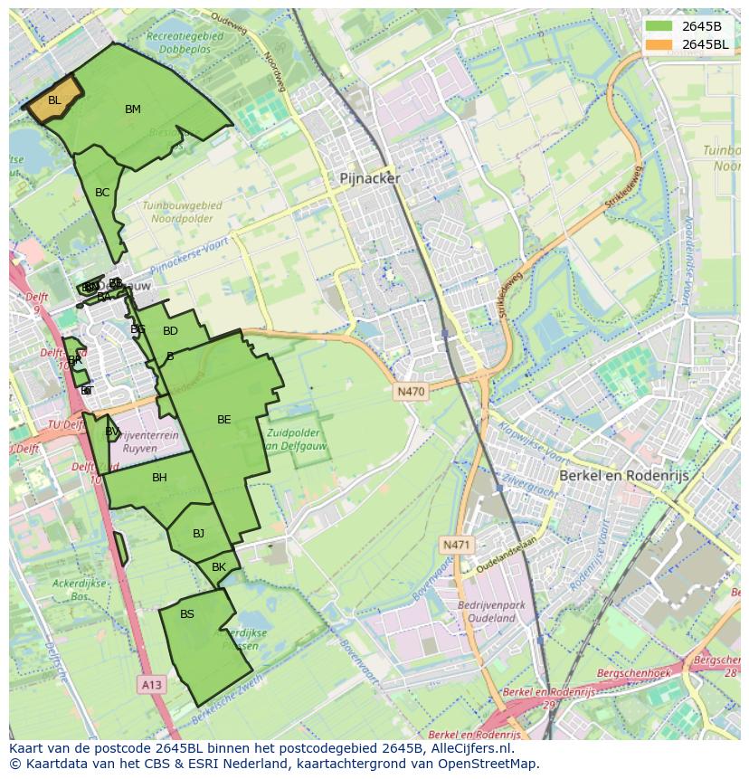 Afbeelding van het postcodegebied 2645 BL op de kaart.