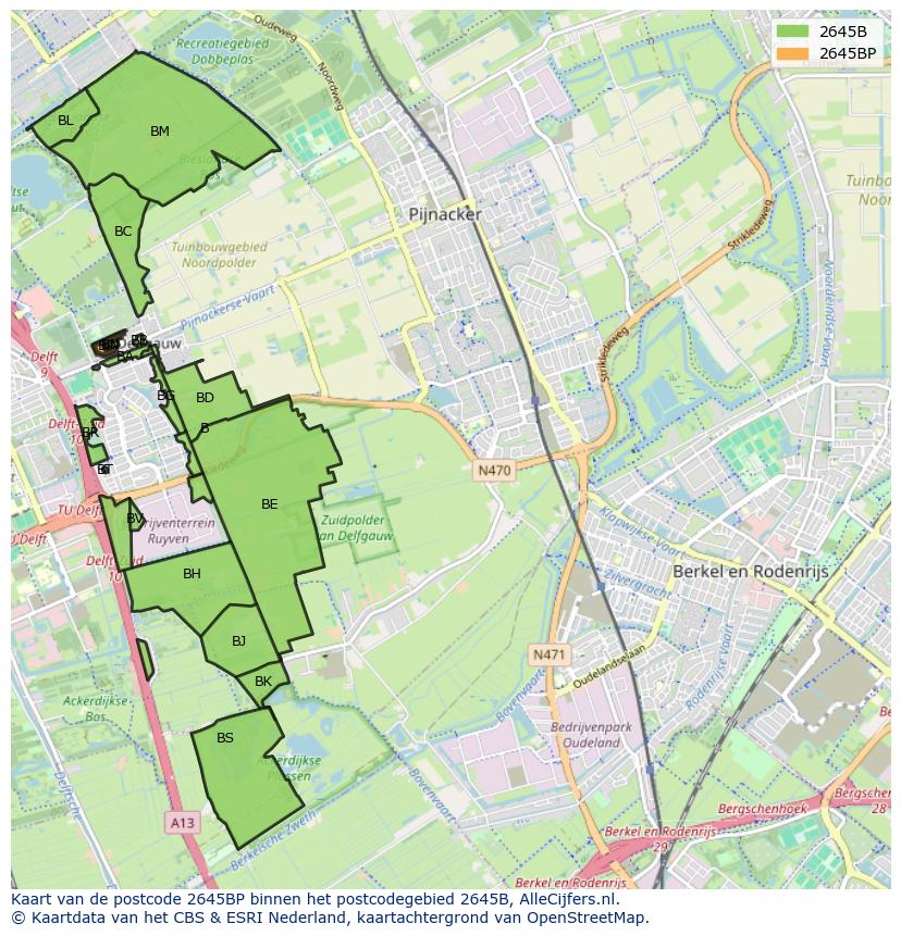 Afbeelding van het postcodegebied 2645 BP op de kaart.