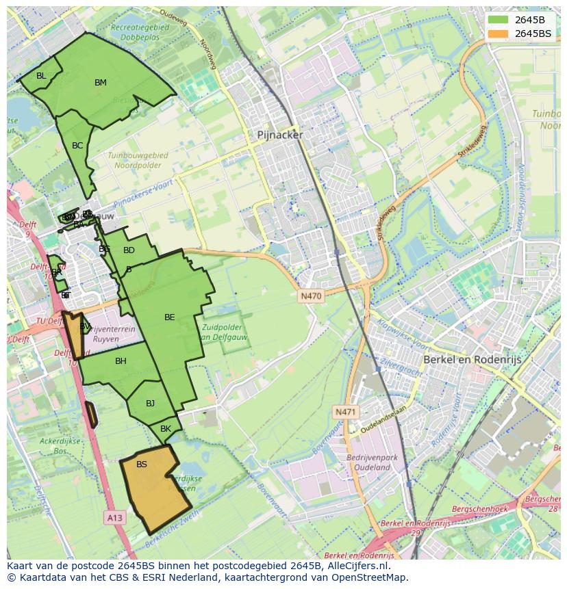 Afbeelding van het postcodegebied 2645 BS op de kaart.