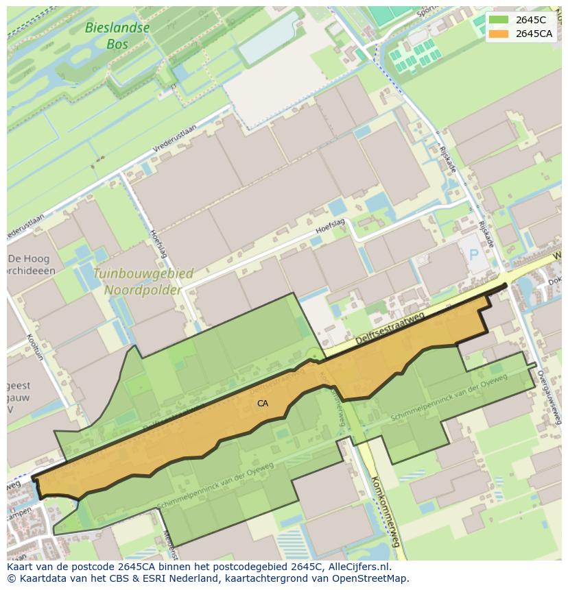 Afbeelding van het postcodegebied 2645 CA op de kaart.