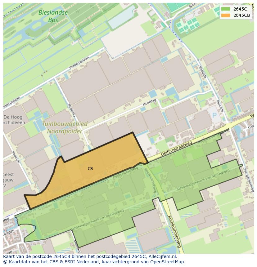 Afbeelding van het postcodegebied 2645 CB op de kaart.