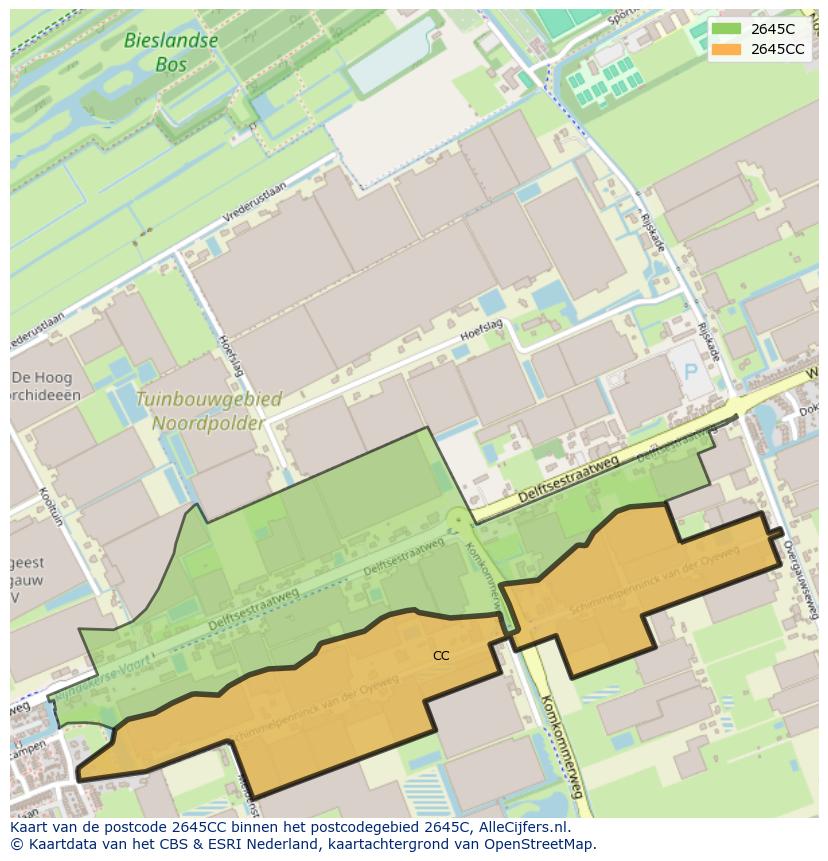 Afbeelding van het postcodegebied 2645 CC op de kaart.