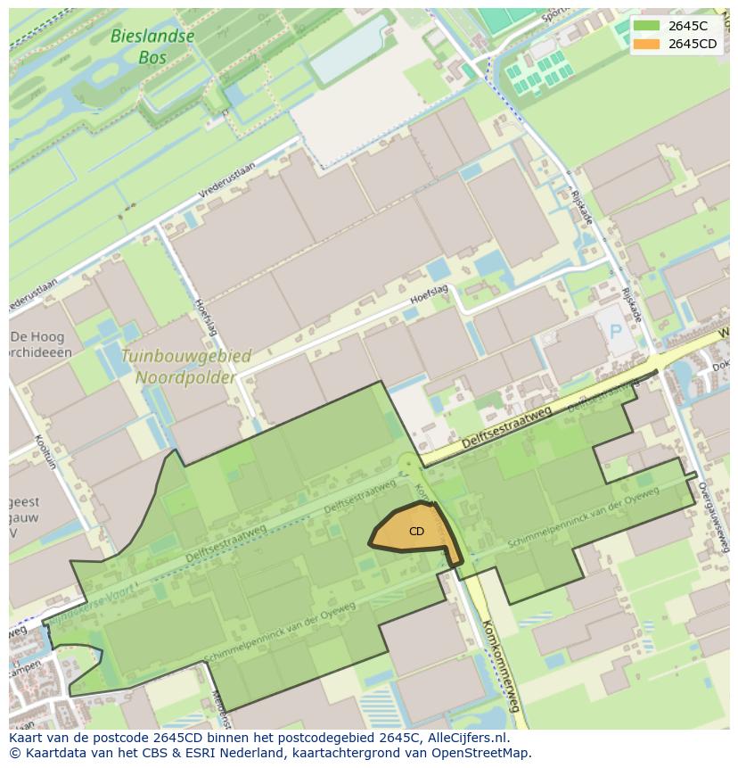 Afbeelding van het postcodegebied 2645 CD op de kaart.