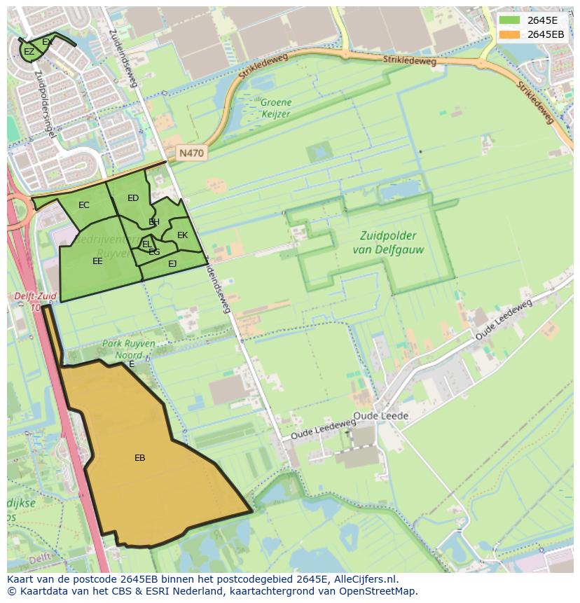 Afbeelding van het postcodegebied 2645 EB op de kaart.