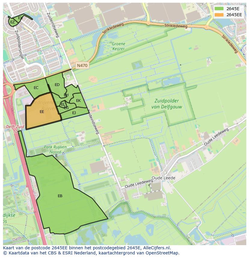 Afbeelding van het postcodegebied 2645 EE op de kaart.