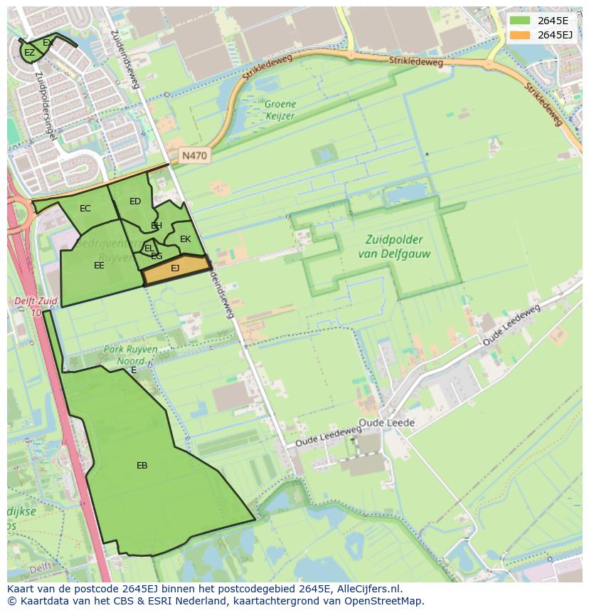 Afbeelding van het postcodegebied 2645 EJ op de kaart.