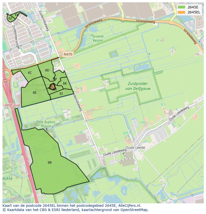 Afbeelding van het postcodegebied 2645 EL op de kaart.