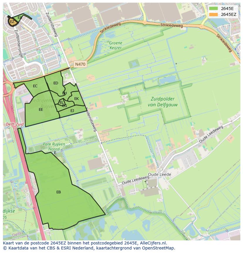 Afbeelding van het postcodegebied 2645 EZ op de kaart.
