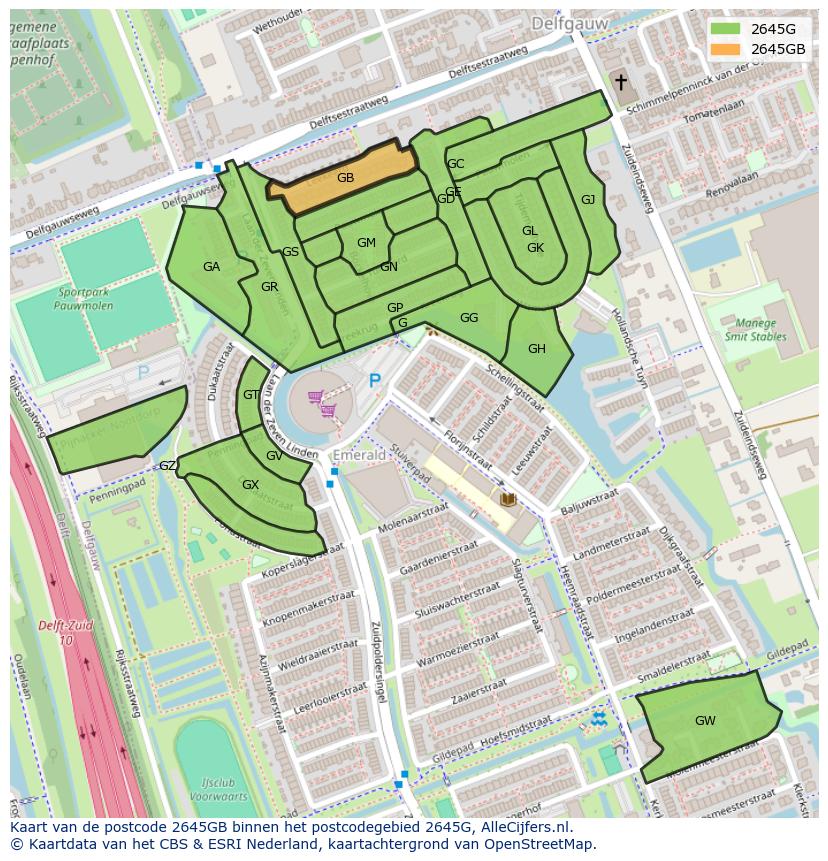 Afbeelding van het postcodegebied 2645 GB op de kaart.