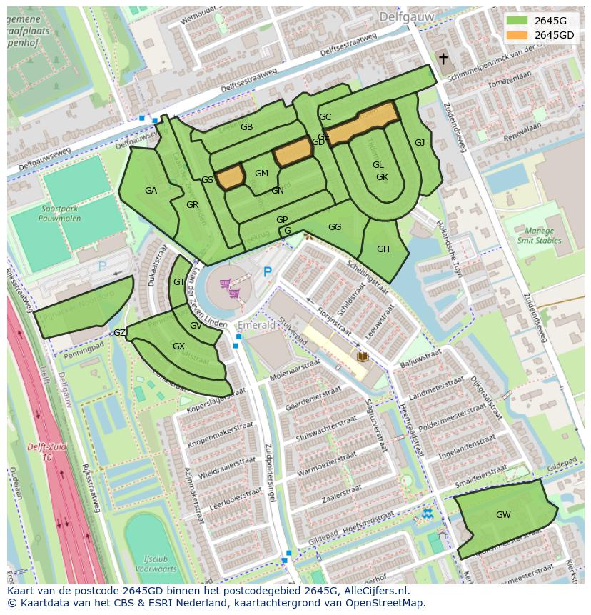 Afbeelding van het postcodegebied 2645 GD op de kaart.
