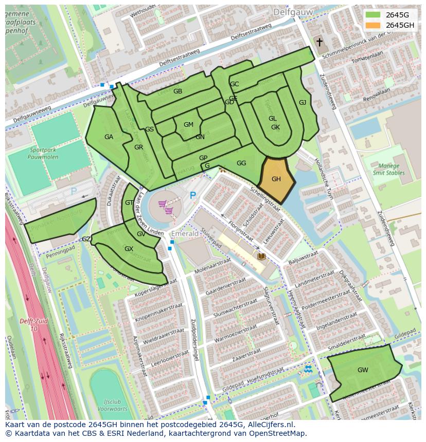 Afbeelding van het postcodegebied 2645 GH op de kaart.