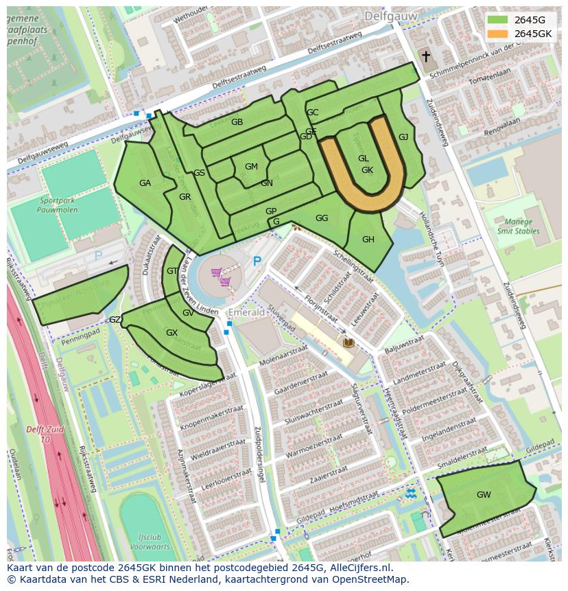 Afbeelding van het postcodegebied 2645 GK op de kaart.