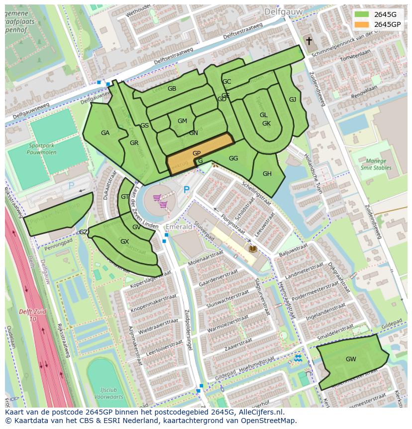 Afbeelding van het postcodegebied 2645 GP op de kaart.