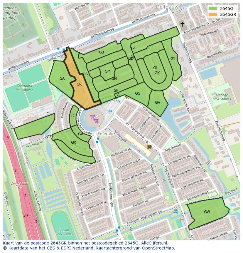 Afbeelding van het postcodegebied 2645 GR op de kaart.