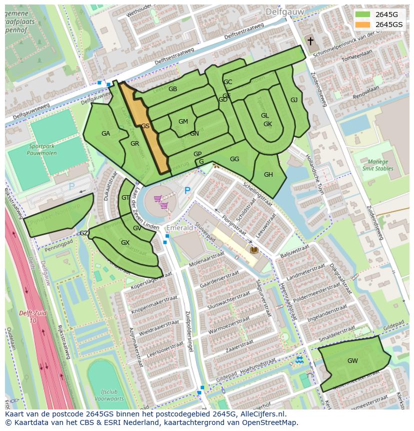 Afbeelding van het postcodegebied 2645 GS op de kaart.