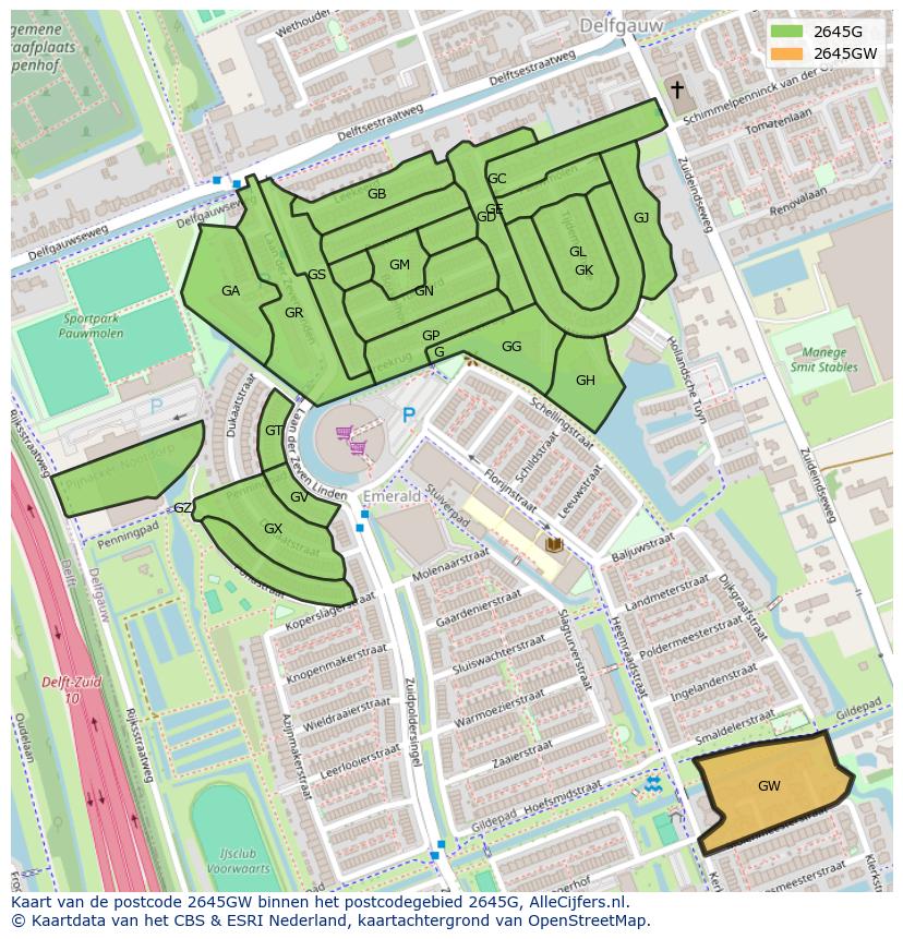 Afbeelding van het postcodegebied 2645 GW op de kaart.