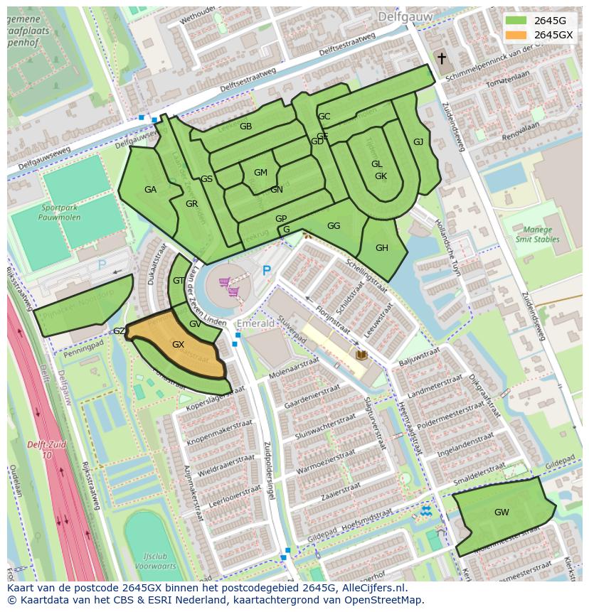 Afbeelding van het postcodegebied 2645 GX op de kaart.
