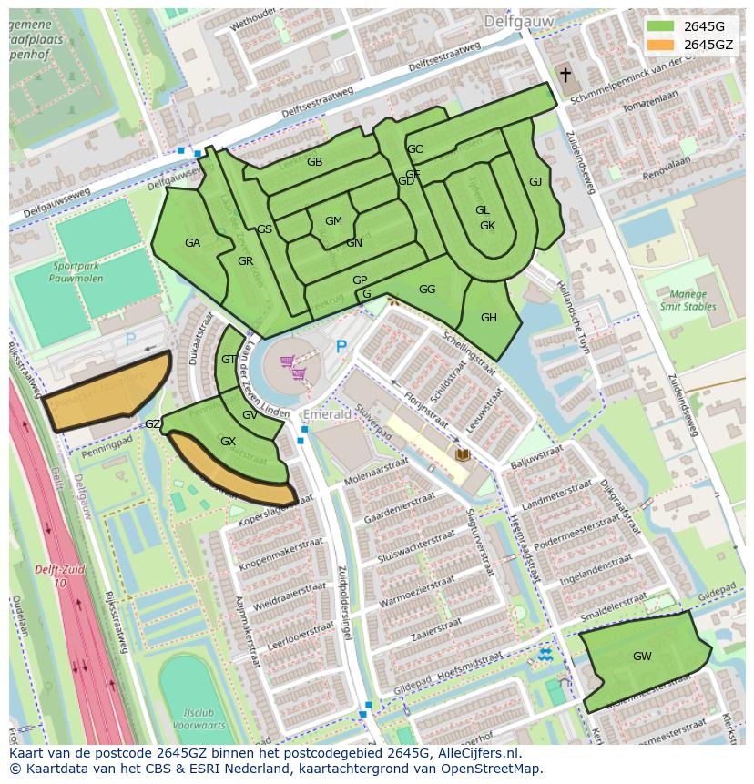 Afbeelding van het postcodegebied 2645 GZ op de kaart.