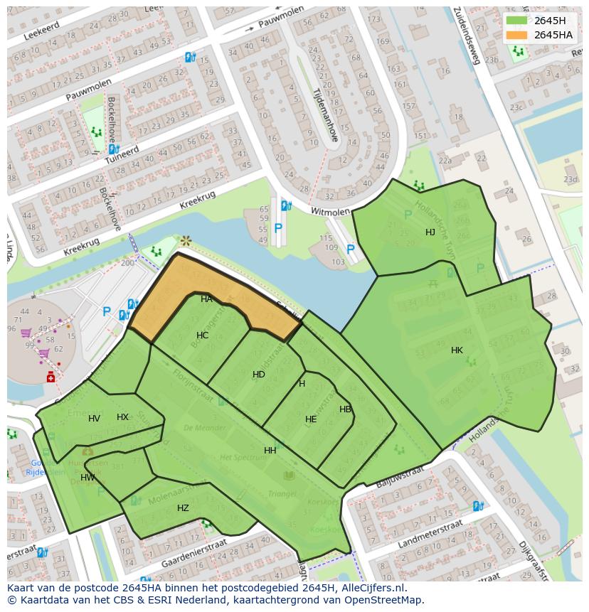Afbeelding van het postcodegebied 2645 HA op de kaart.