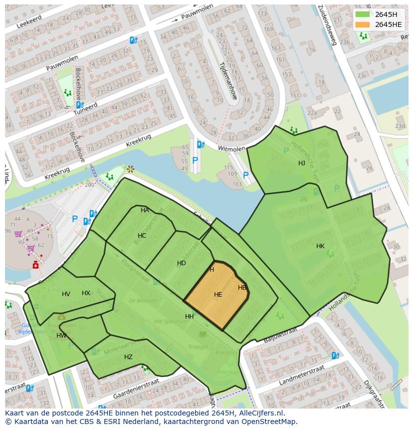 Afbeelding van het postcodegebied 2645 HE op de kaart.