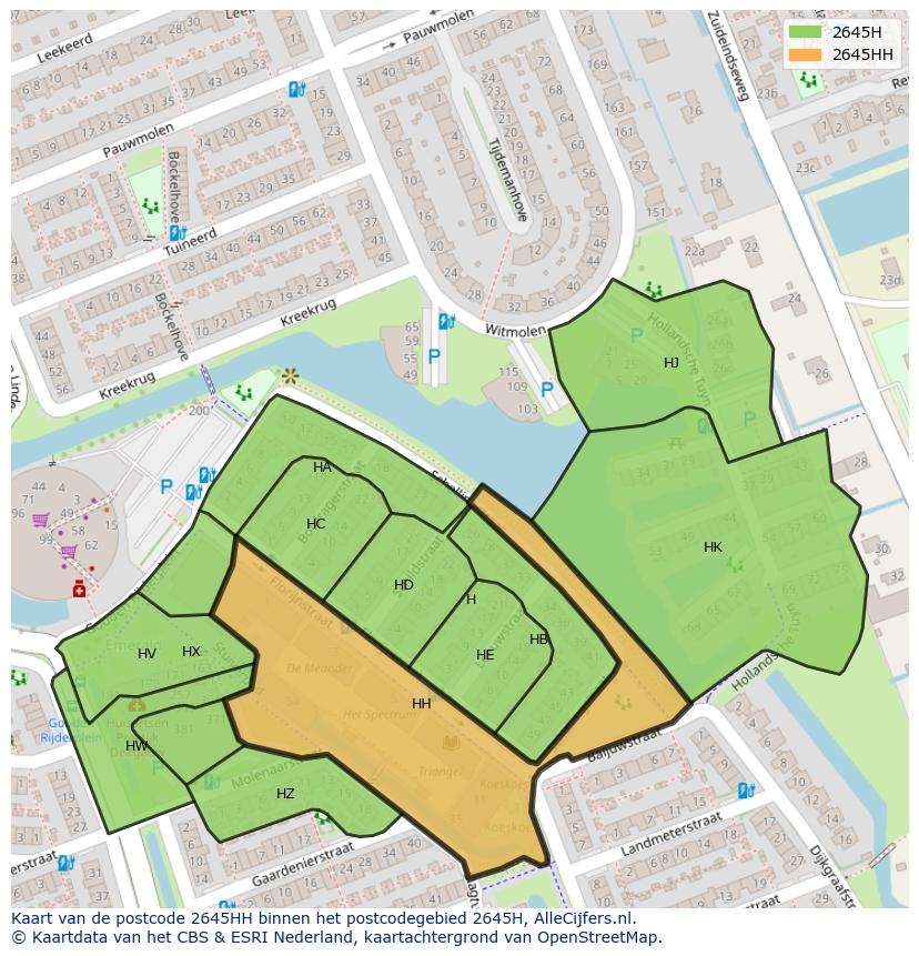 Afbeelding van het postcodegebied 2645 HH op de kaart.