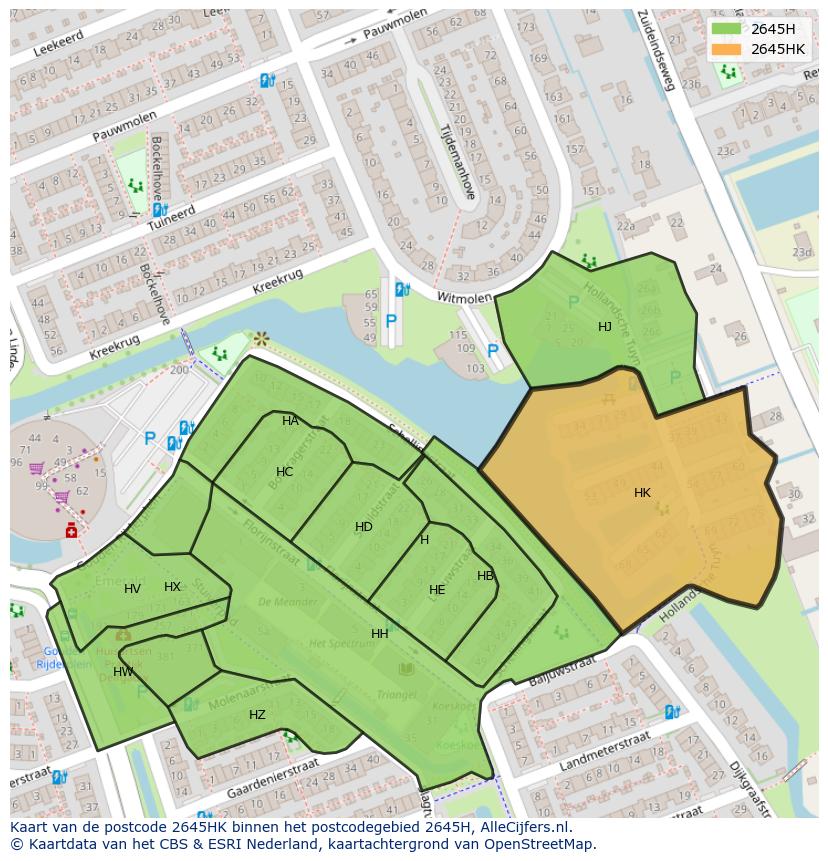 Afbeelding van het postcodegebied 2645 HK op de kaart.