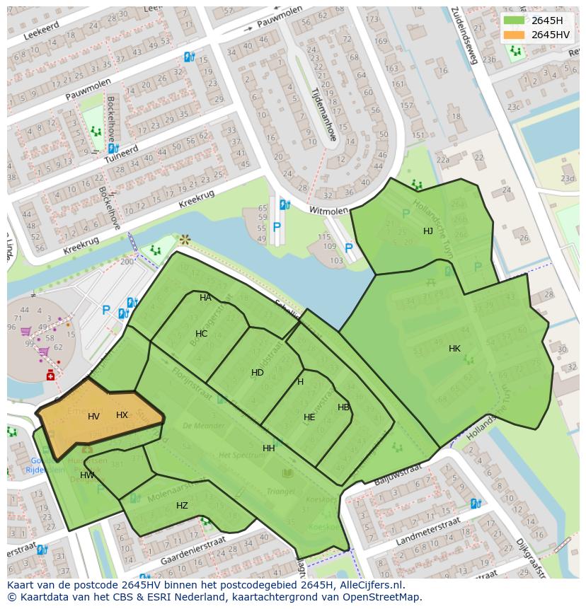 Afbeelding van het postcodegebied 2645 HV op de kaart.
