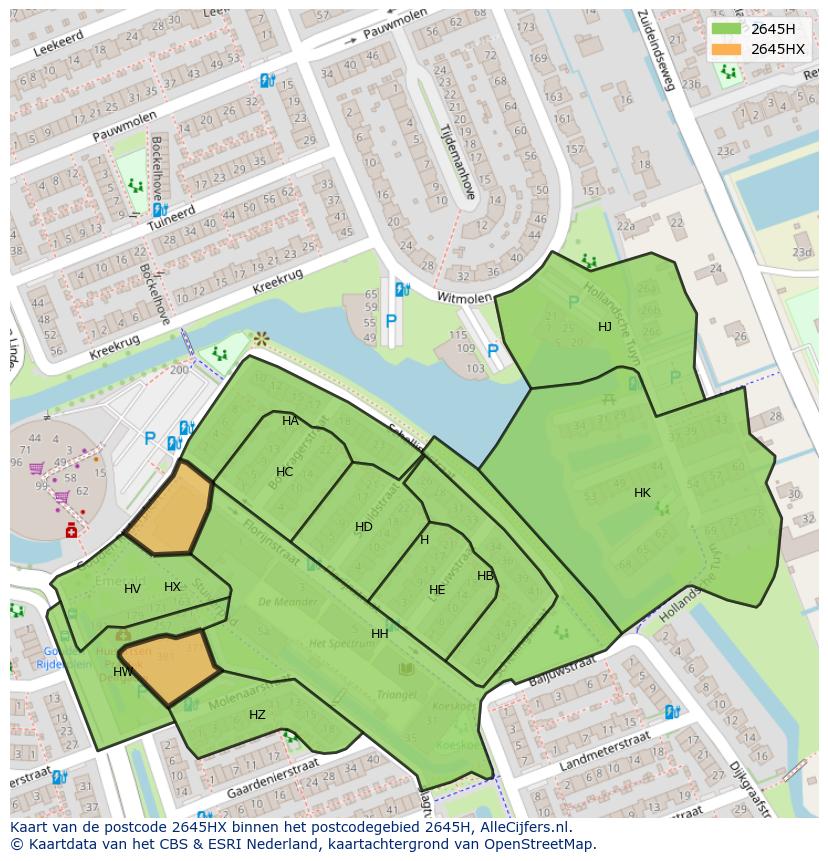 Afbeelding van het postcodegebied 2645 HX op de kaart.