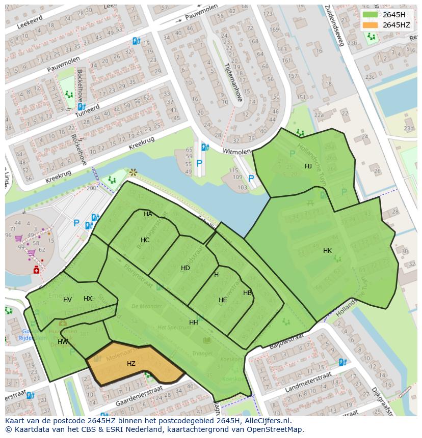 Afbeelding van het postcodegebied 2645 HZ op de kaart.