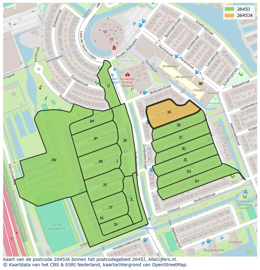 Afbeelding van het postcodegebied 2645 JA op de kaart.