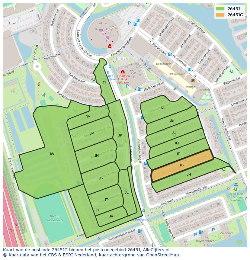 Afbeelding van het postcodegebied 2645 JG op de kaart.