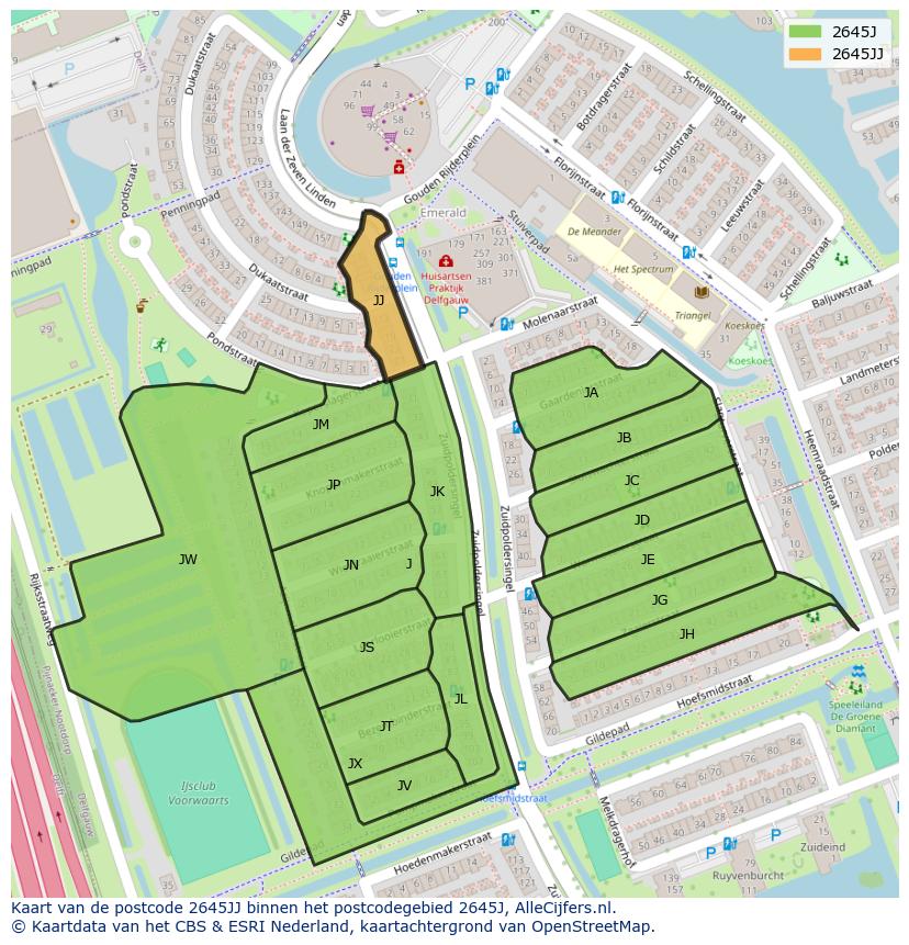 Afbeelding van het postcodegebied 2645 JJ op de kaart.