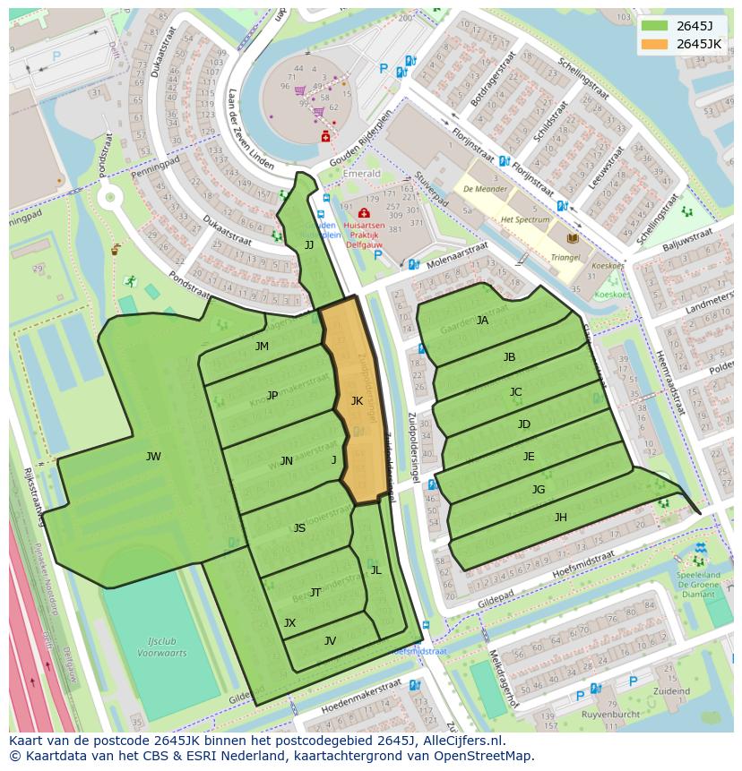 Afbeelding van het postcodegebied 2645 JK op de kaart.