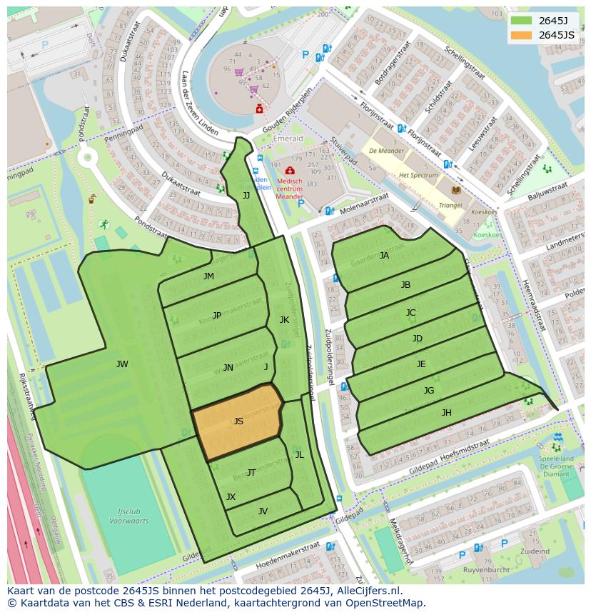 Afbeelding van het postcodegebied 2645 JS op de kaart.