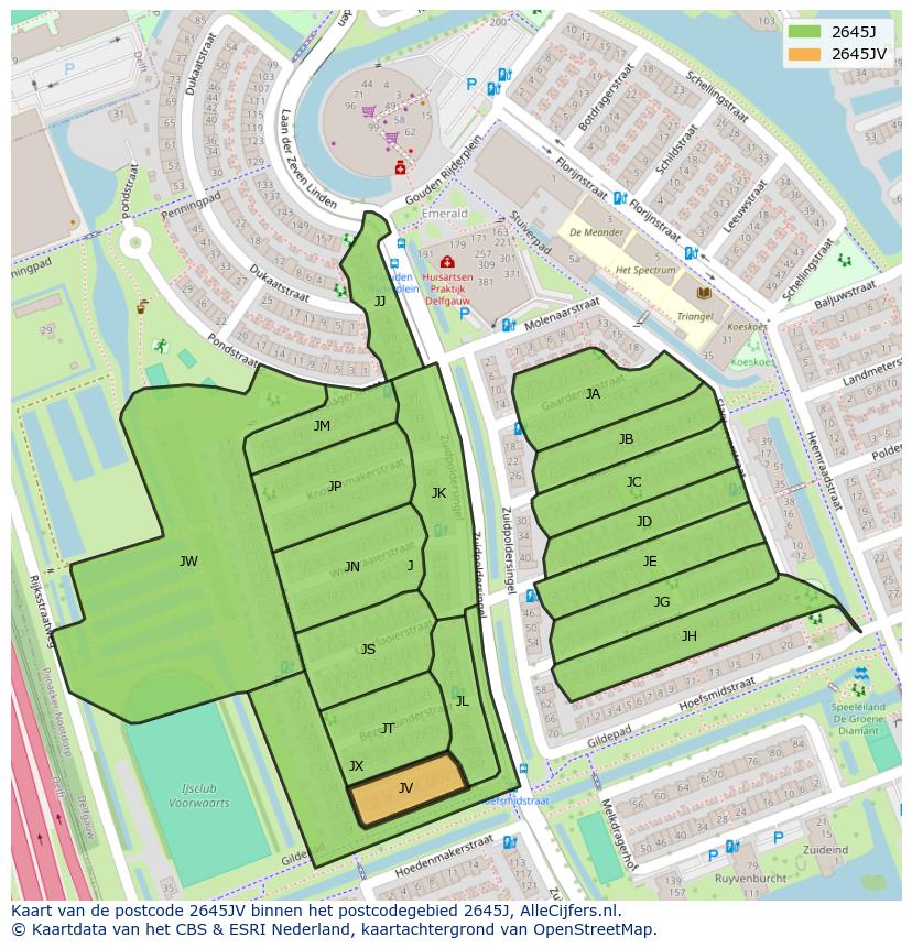 Afbeelding van het postcodegebied 2645 JV op de kaart.