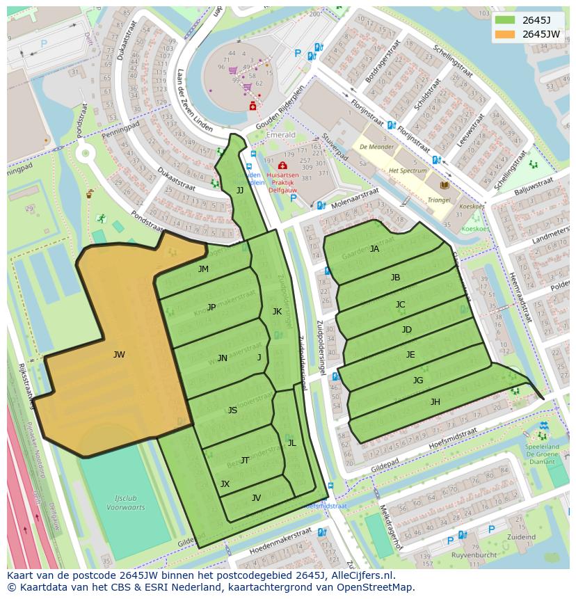 Afbeelding van het postcodegebied 2645 JW op de kaart.