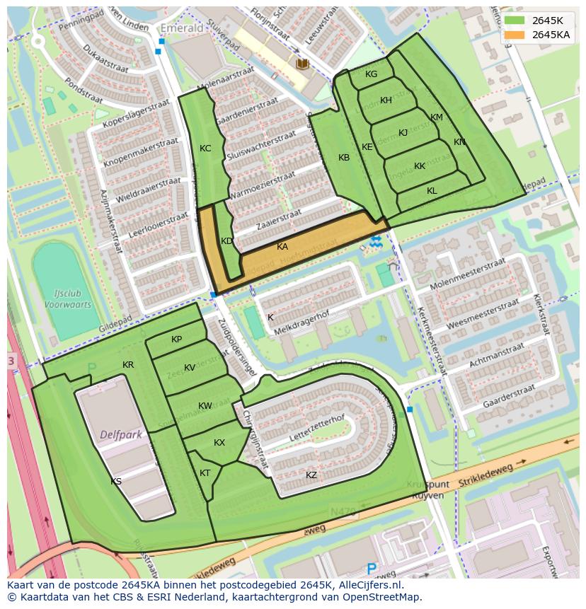 Afbeelding van het postcodegebied 2645 KA op de kaart.