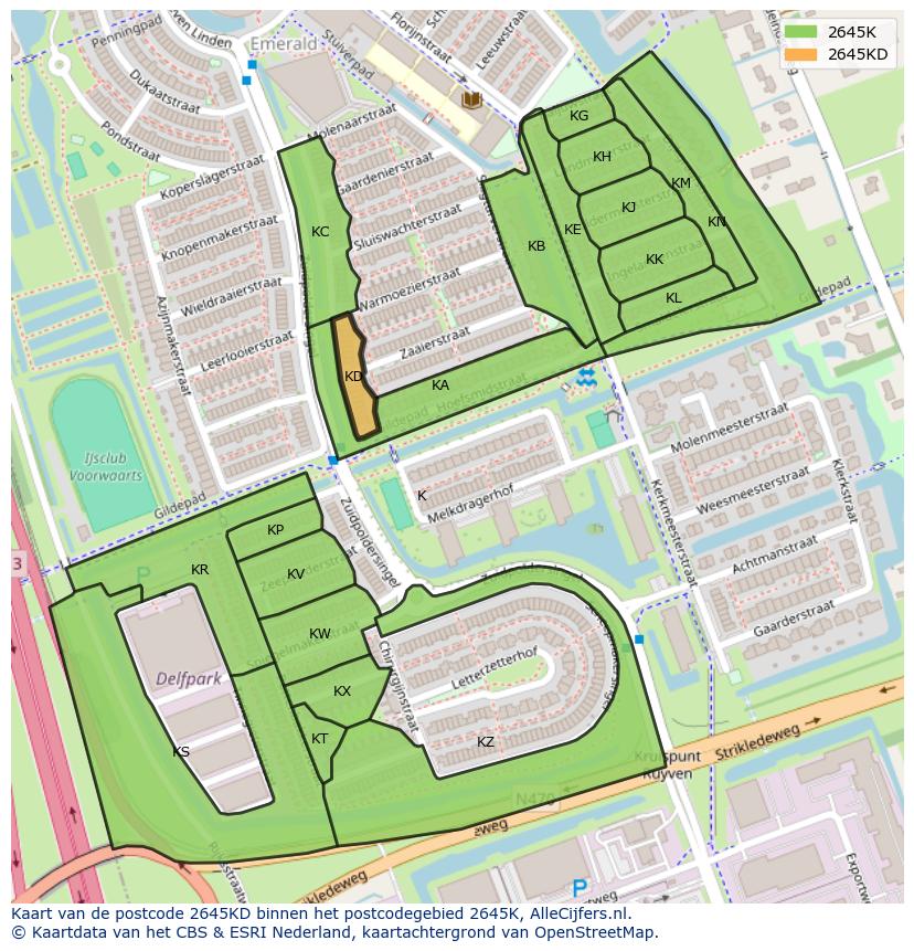 Afbeelding van het postcodegebied 2645 KD op de kaart.