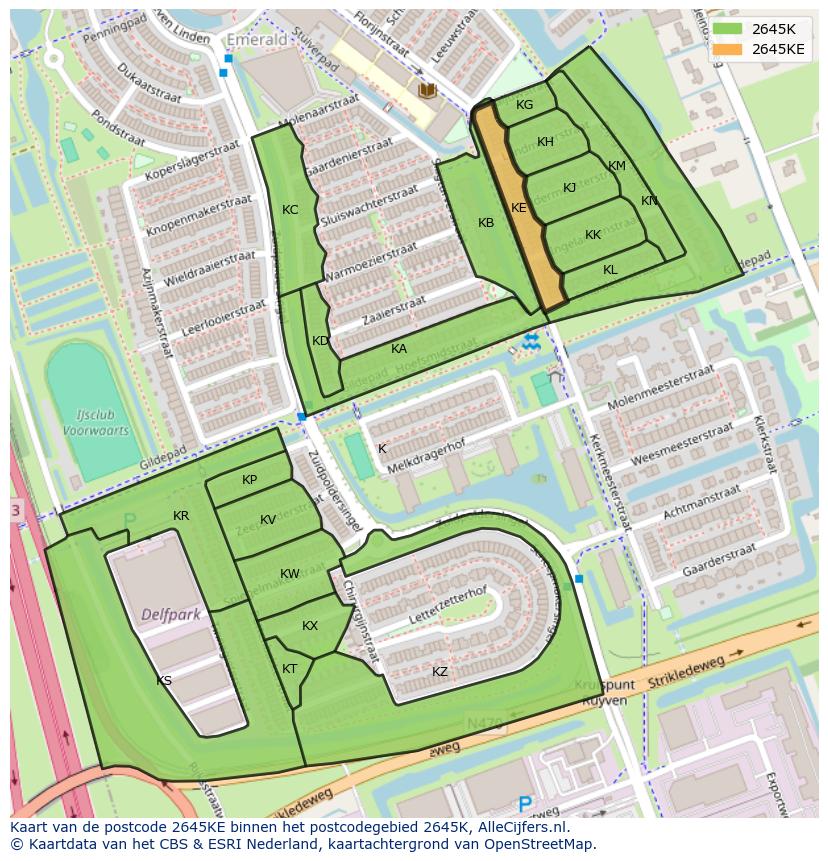 Afbeelding van het postcodegebied 2645 KE op de kaart.