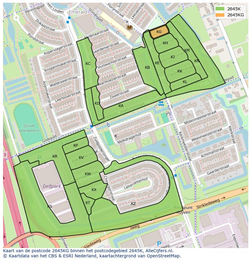 Afbeelding van het postcodegebied 2645 KG op de kaart.