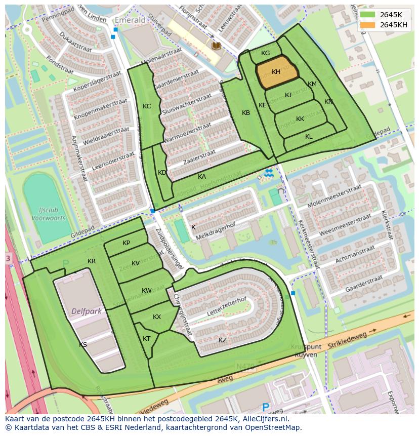 Afbeelding van het postcodegebied 2645 KH op de kaart.