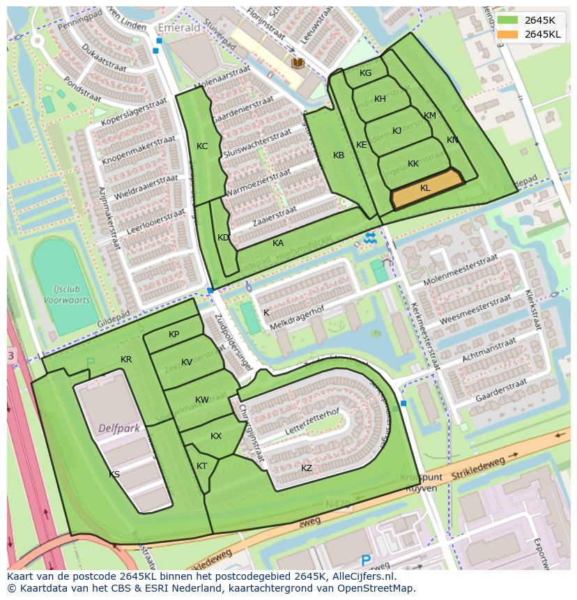 Afbeelding van het postcodegebied 2645 KL op de kaart.