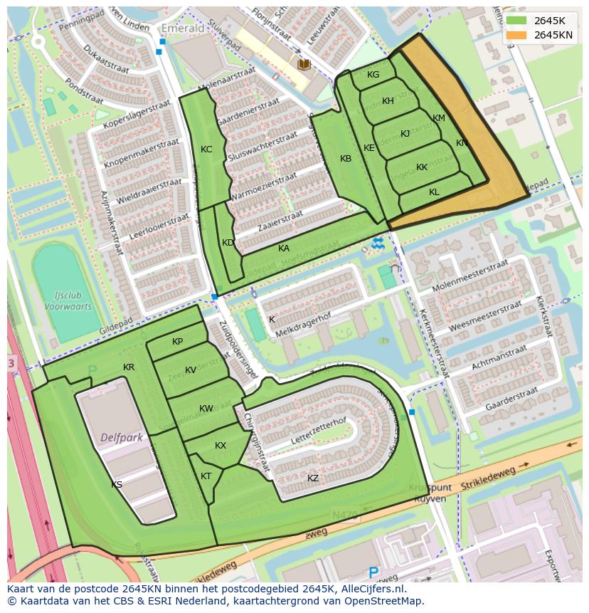Afbeelding van het postcodegebied 2645 KN op de kaart.